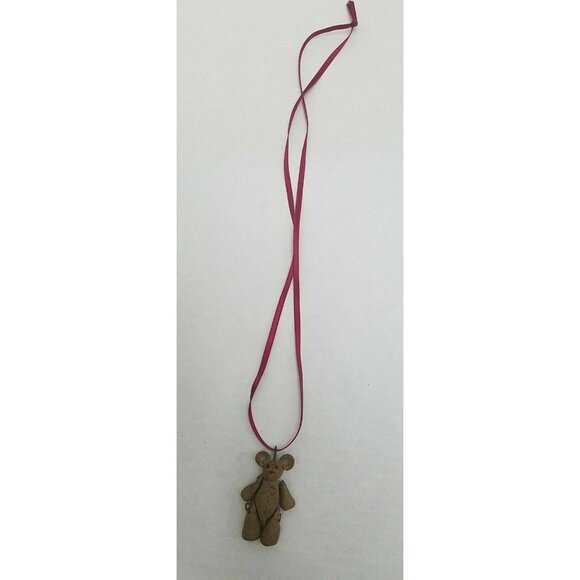 Primitive Teddy Bear Christmas Ornament Heart Jointed Legs Arms with Red Ribbon - Picture 6 of 7